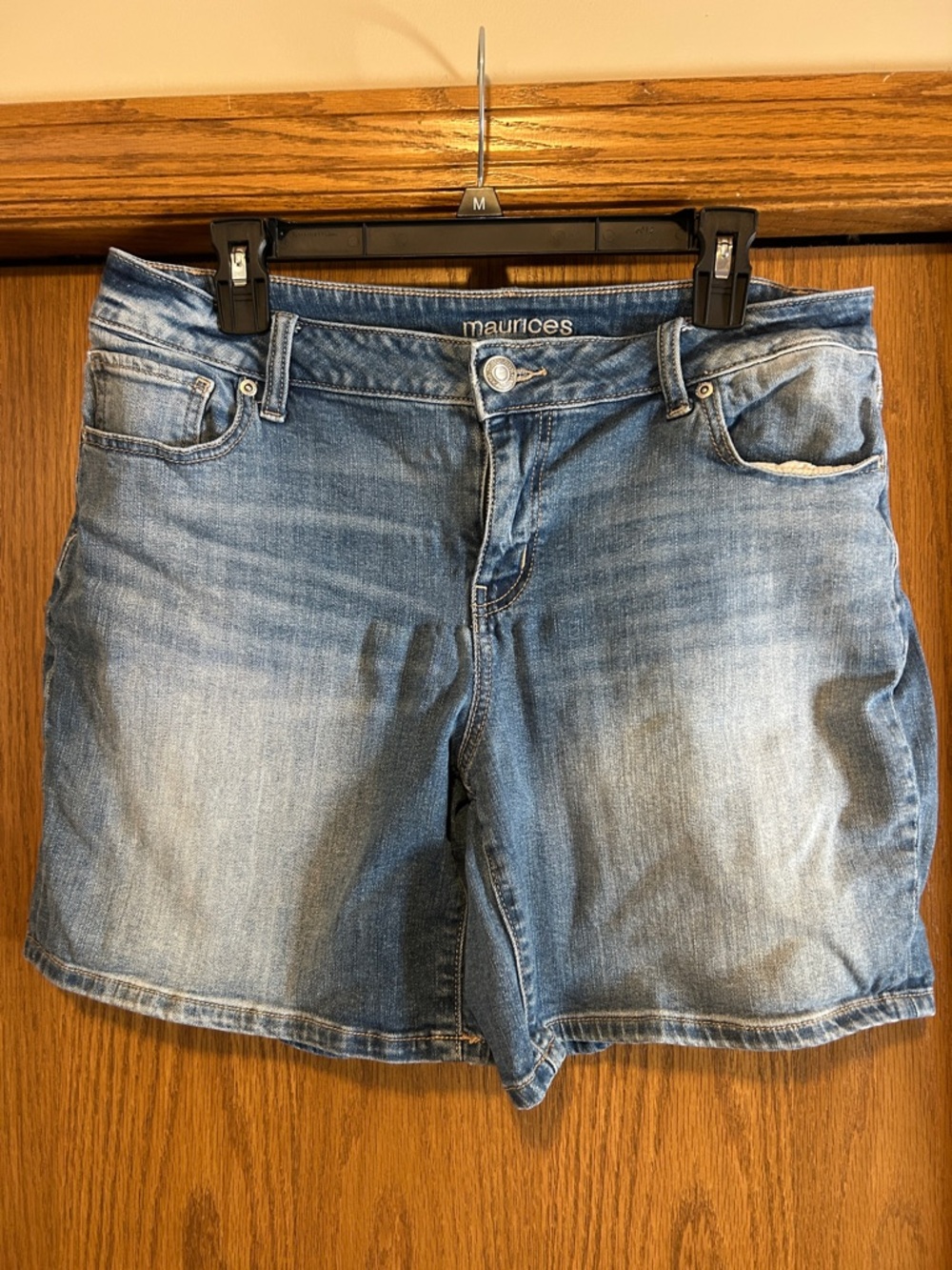 Maurices Women's Faded Blue Denim Shorts- size 12